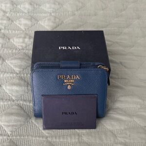 Prada - Navy Blue Leather Wallet with Gold Details